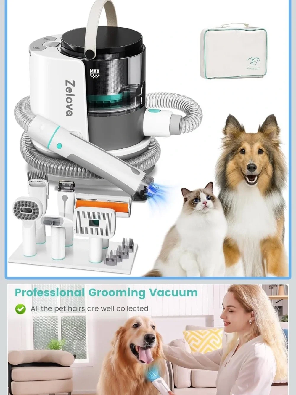 New Pet Dog Cat Grooming Vacuum Kit Suction Quiet Groomer w/ 6 Pet Tools